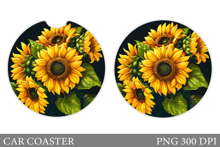Sunflowers Car Coaster Design. Flowers Coaster Sublimation