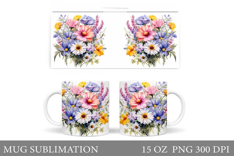 Flowers Mug Wrap Design. Wildflowers Mug Sublimation example image 1