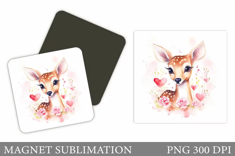 Cute Deer Magnet Sublimation. Valentines Deer Square Magnet