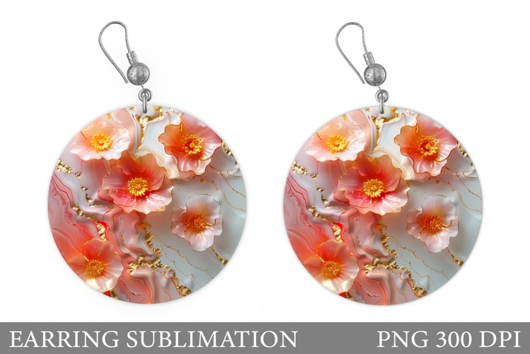 3D Flowers Earring Design. Flowers Round Earring Template example image 1