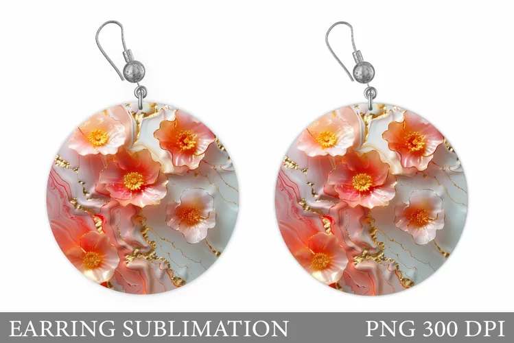 3D Flowers Earring Design. Flowers Round Earring Template