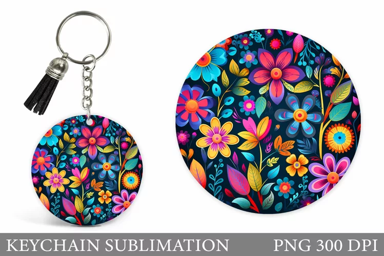 Flowers Keychain Sublimation. Floral Keychain Design