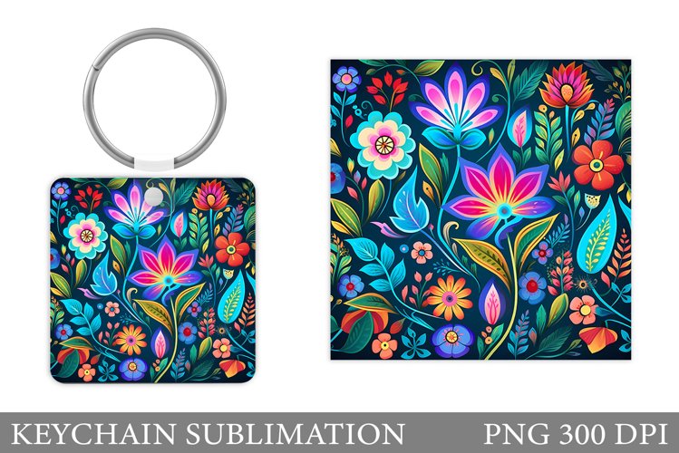 Neon Flowers Keychain Design. Flowers Keychain Sublimation