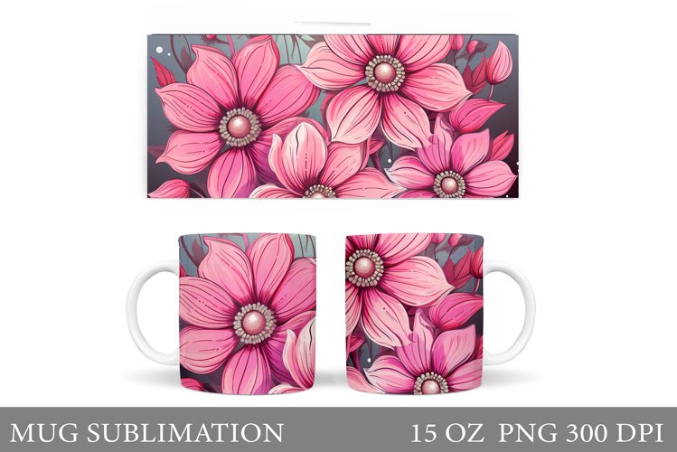Flowers Mug Sublimation. Flowers Mug Wrap Design example image 1