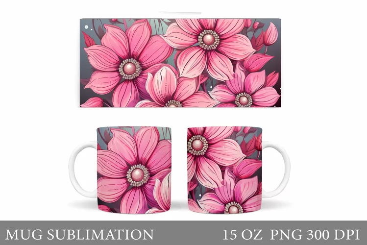 Flowers Mug Sublimation. Flowers Mug Wrap Design