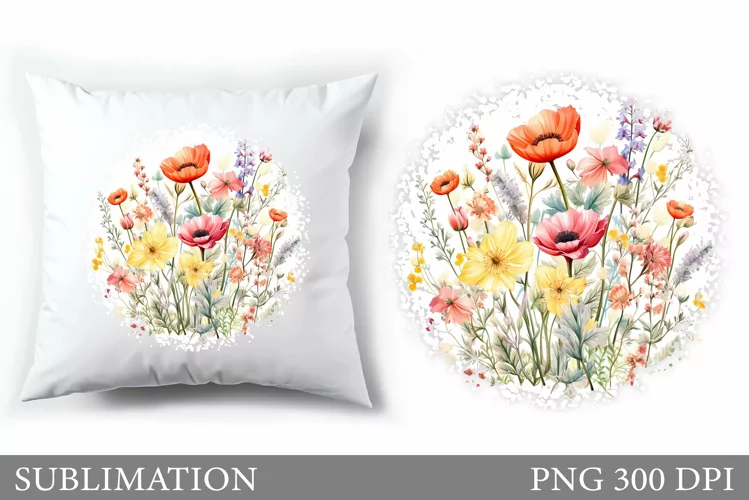 Wildflowers Pillow Design. Wildflowers Sublimation