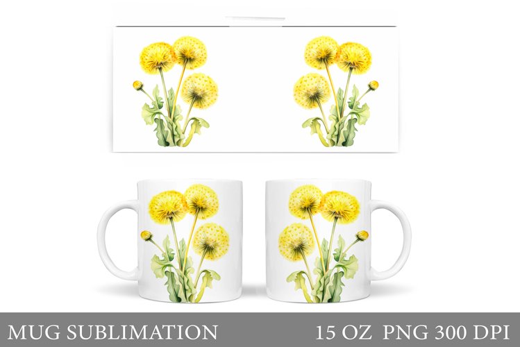 Flowers Mug Sublimation. Dandelions Flowers Mug Wrap Design