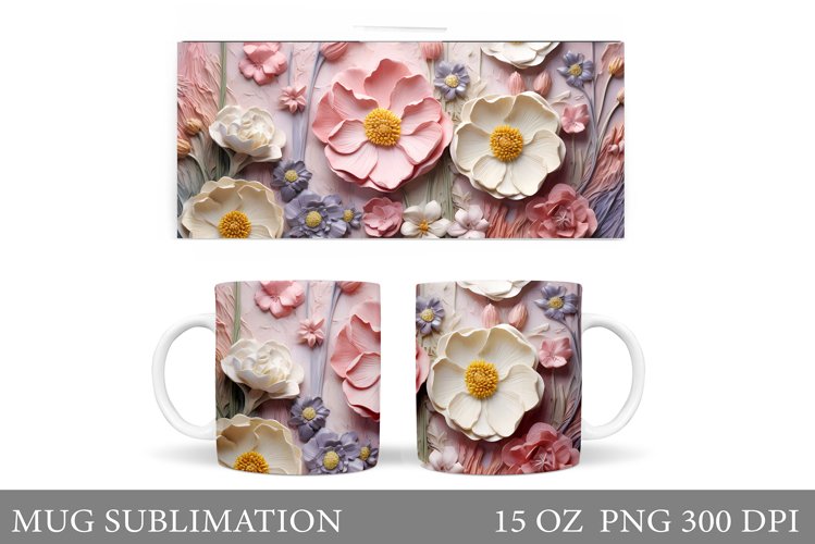 3D Flowers Mug Wrap Design. Wildflowers Mug Sublimation