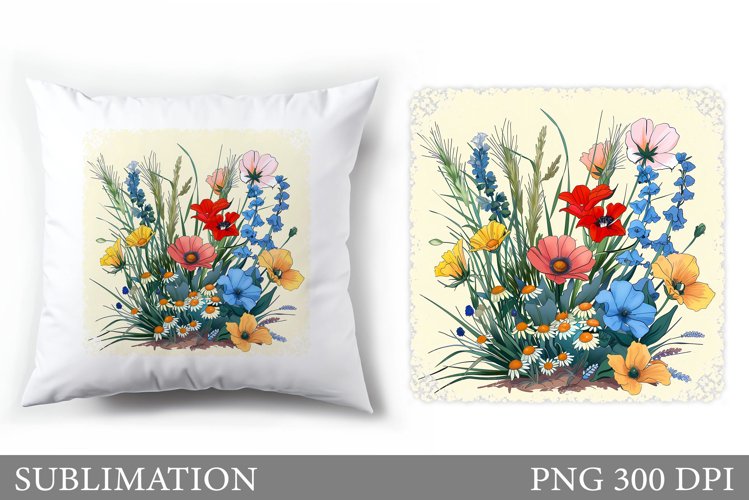 Flowers Sublimation. Wildflowers Pillow Sublimation example image 1