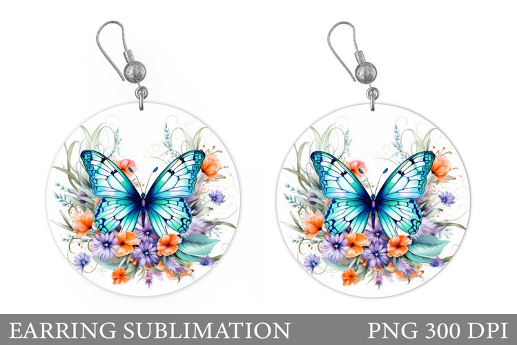 Butterfly Earring Sublimation. Round Earring Butterfly