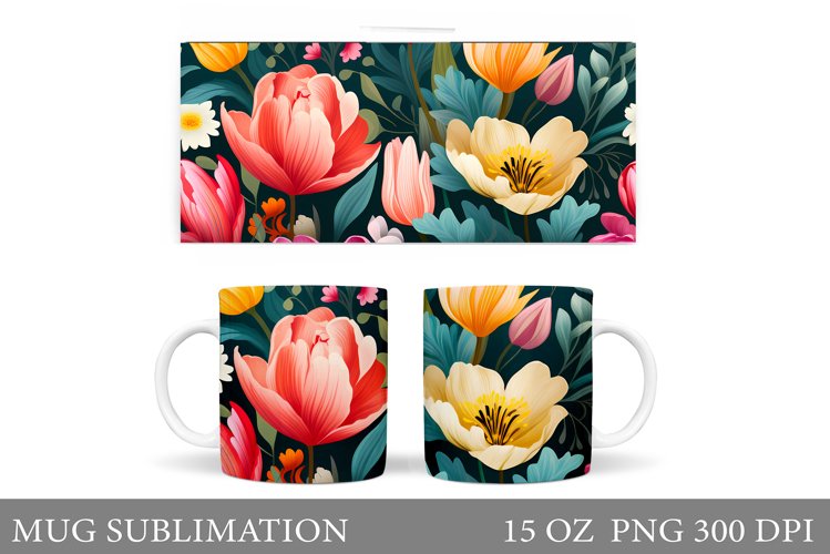 Flowers Mug Sublimation. 3D Flowers Mug Wrap Design