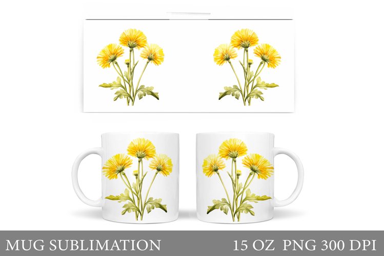 Dandelions Flowers Mug Wrap. Flowers Mug Wrap Design