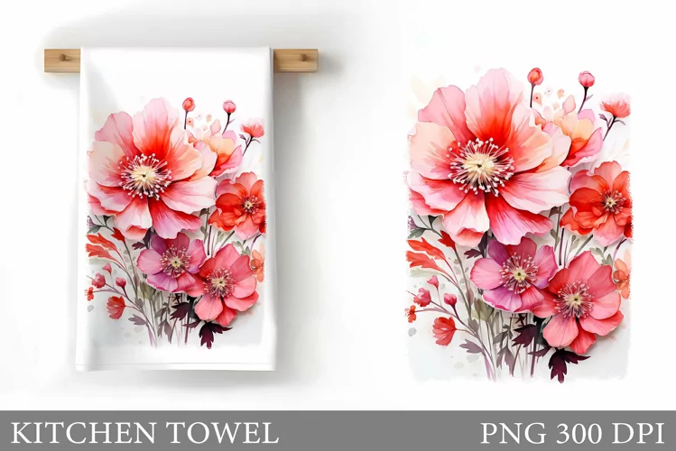Flowers Kitchen Towel. Summer Kitchen Towel Sublimation