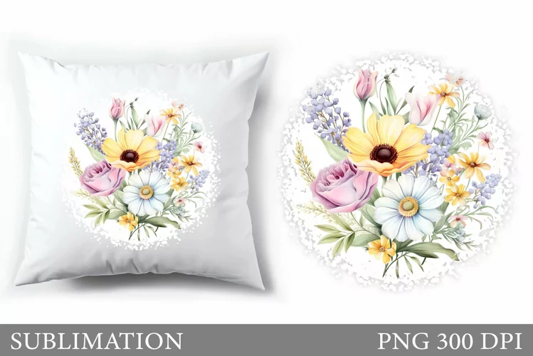 Wildflowers Pillow Design. Flowers Sublimation