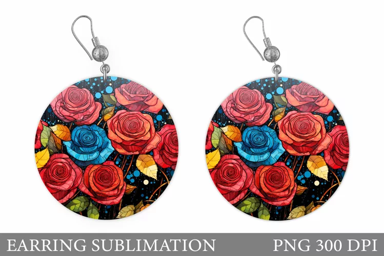 Roses Earring Sublimation. Flowers Earring Flowers Design