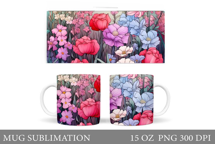 Flowers Mug Wrap Sublimation. Flowers Mug Wrap Design example image 1