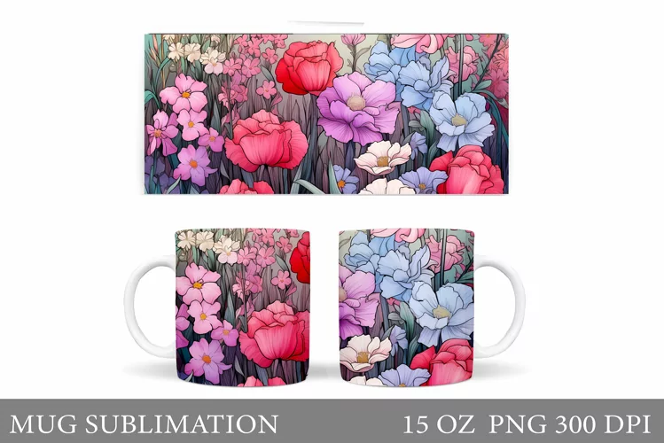 Flowers Mug Wrap Sublimation. Flowers Mug Wrap Design