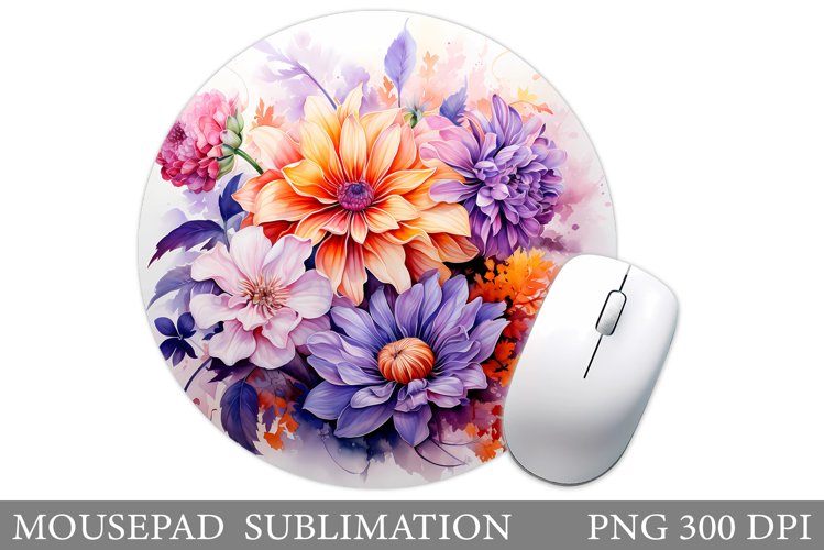 Flowers Mouse Pad Design. Flowers Round Mouse Pad Template example image 1