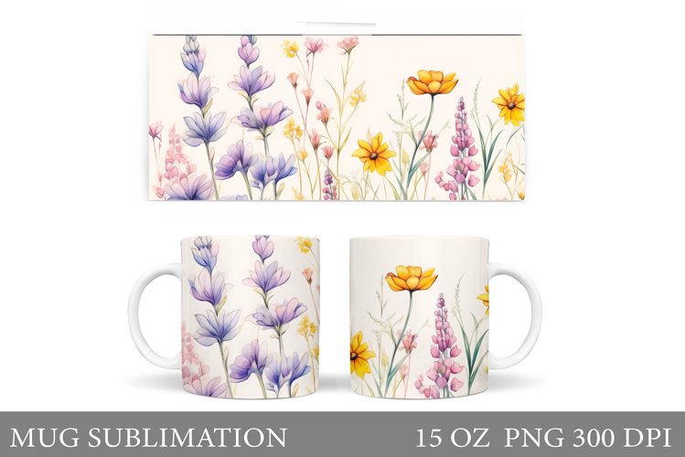 Flowers Mug Wrap Design. Wildflowers Mug Sublimation example image 1