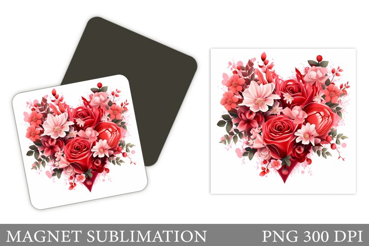 Flowers Square Magnet. Hearts Flowers Magnet Sublimation