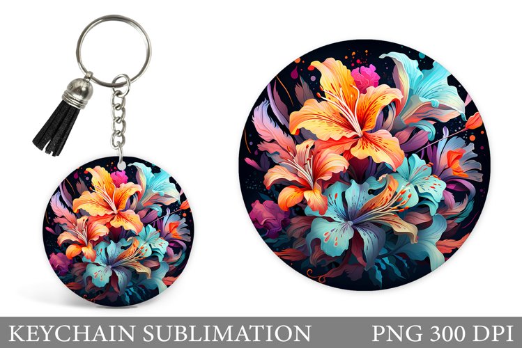 Flowers Keychain Design. Floral Keychain Sublimation