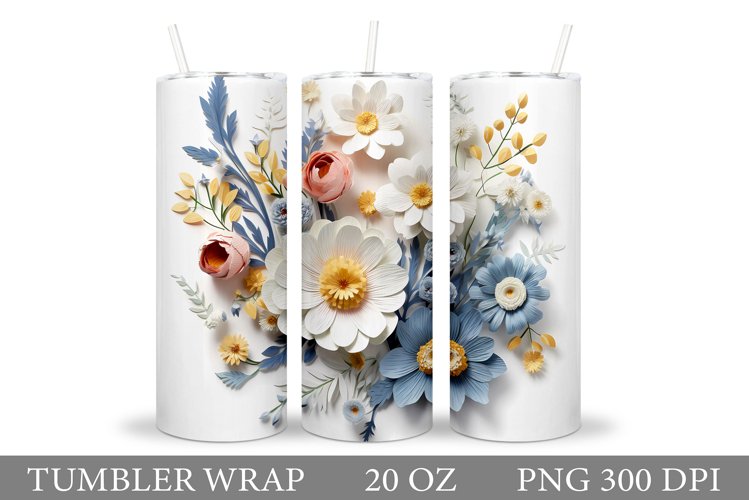 3D Flowers Tumbler Design. Wildflowers Tumbler Sublimation