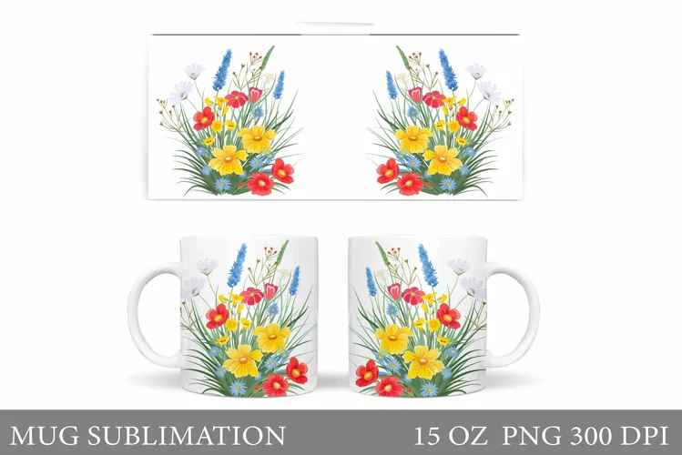 Flowers Mug Sublimation. Wildflowers Mug Design