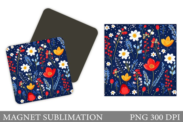 Flowers Square Magnet Design. Wildflowers Magnet Sublimation example image 1