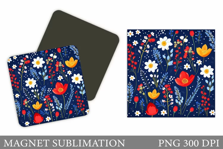 Flowers Square Magnet Design. Wildflowers Magnet Sublimation