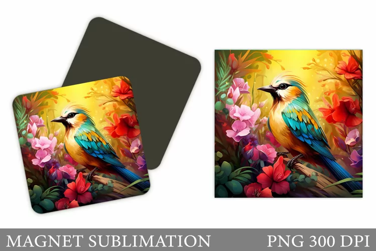 Bird Magnet Design. Bird Flowers Magnet Sublimation