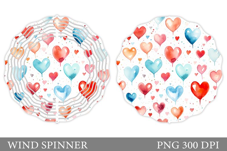 Watercolor Hearts Wind Spinner. Colorful Hearts Wind Spinner