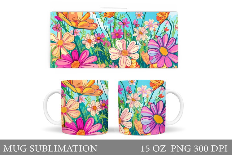 Wildflowers Mug Sublimation. Flowers Mug Wrap Design