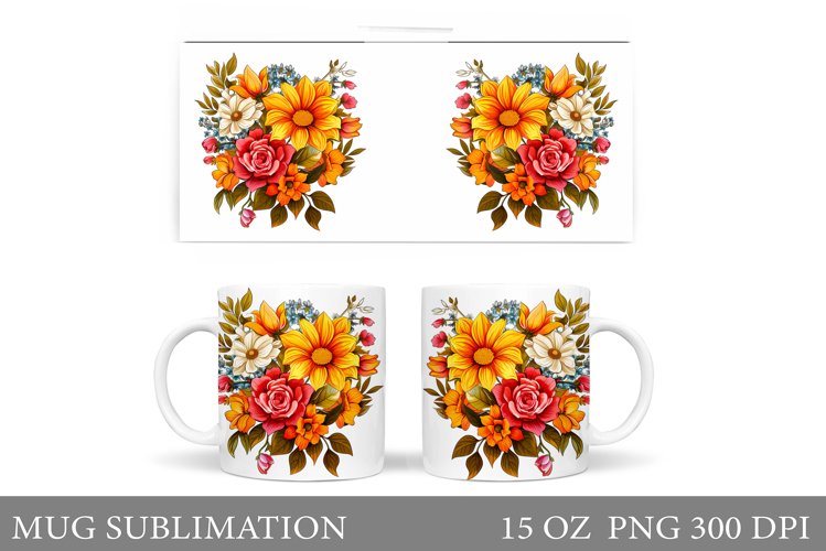 Flowers Mug Sublimation. Floral Mug Wrap Design example image 1