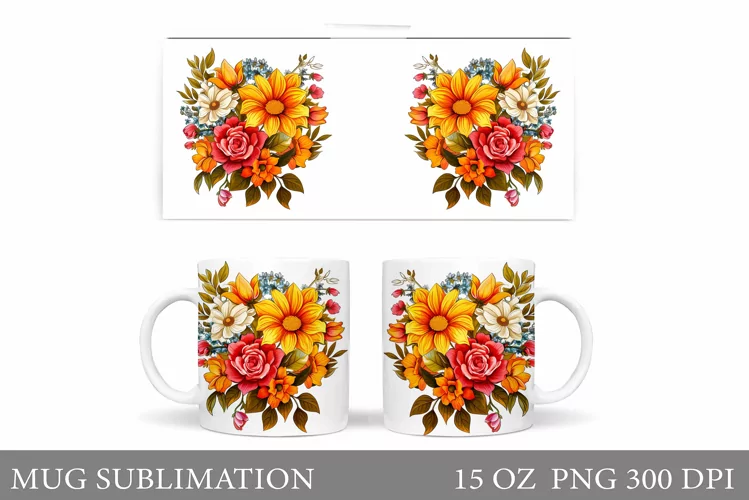 Flowers Mug Sublimation. Floral Mug Wrap Design