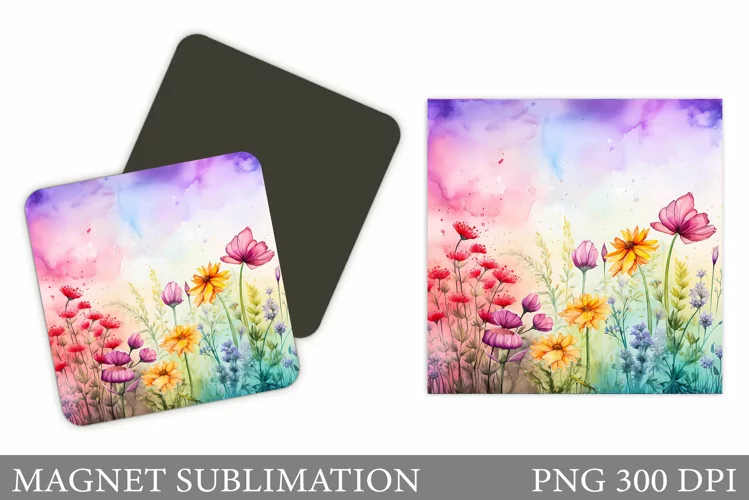 Flowers Square Magnet Design. Wildflowers Magnet Sublimation
