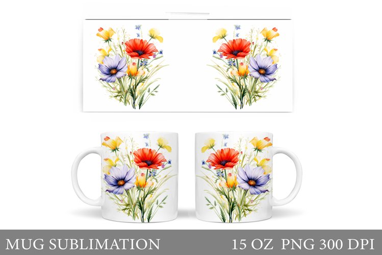 Flowers Mug Sublimation. Wildflowers Mug Design