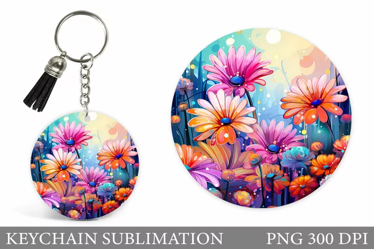 Flowers Keychain Design. Daisy Flowers Keychain Template