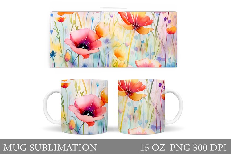 Wildflowers Mug Sublimation. Flowers Mug Wrap Design