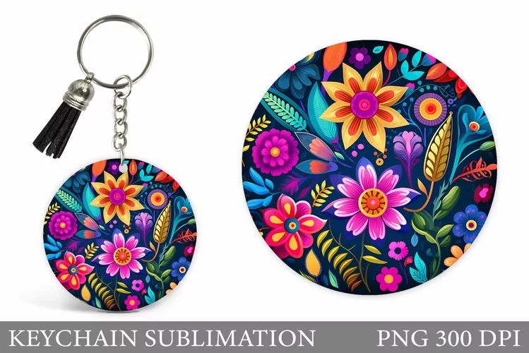 Flowers Keychain Design. Round Keychain Flowers