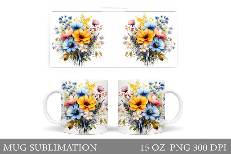 Wildflowers Mug Design. Floral Mug Sublimation