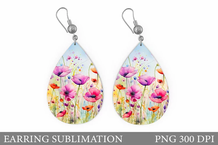 Flowers Earring Sublimation. Wildflowers Teardrop Earring