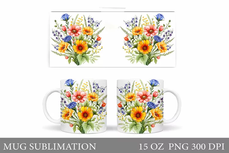 Flowers Mug Design. Floral Mug Sublimation