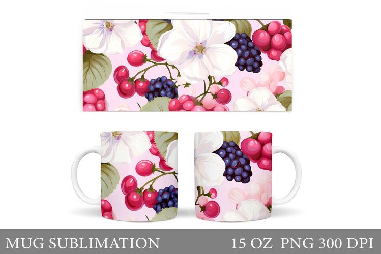 Flowers Mug Design. Berries Mug Sublimation