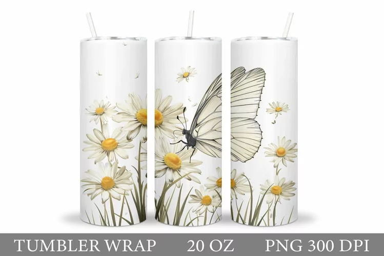 Butterfly Tumbler Sublimation. Flowers Tumbler Design
