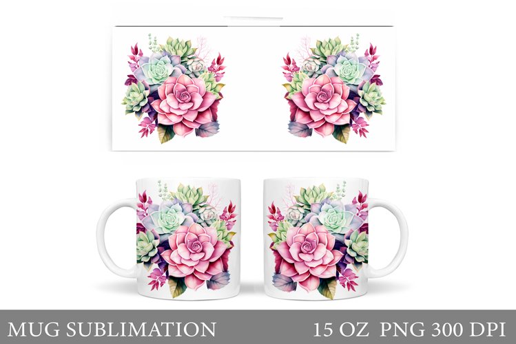 Succulents Mug Sublimation. Flowers Mug Design example image 1