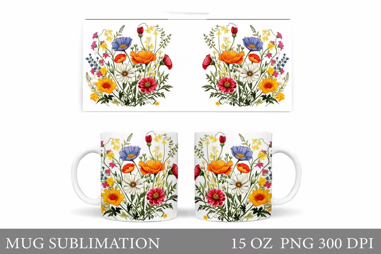 Flowers Mug Wrap Sublimation. Flowers Mug Wrap Design