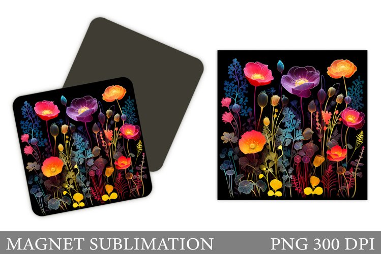 Flowers Square Magnet. Flowers Magnet Sublimation example image 1