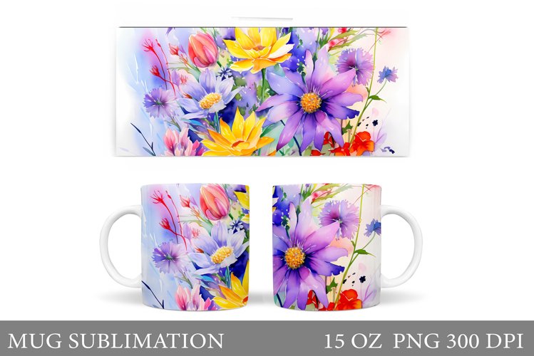 Wildflowers Mug Design. Floral Mug Sublimation example image 1