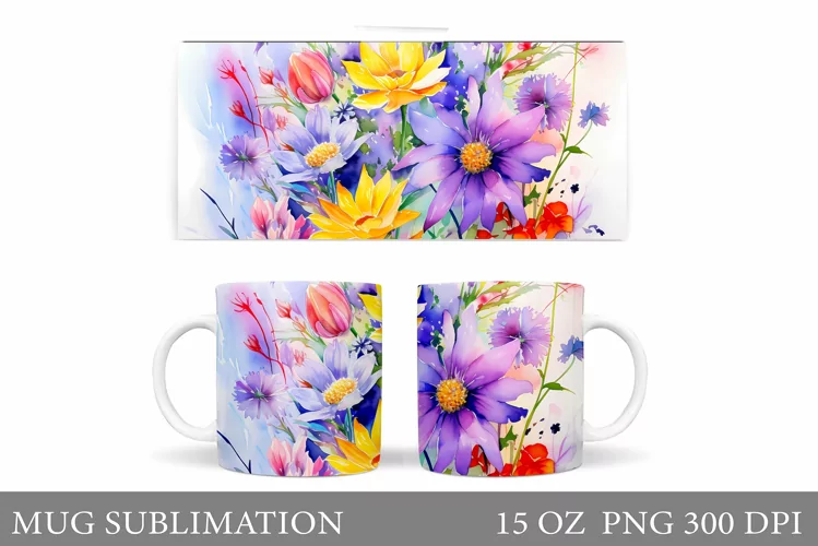 Wildflowers Mug Design. Floral Mug Sublimation