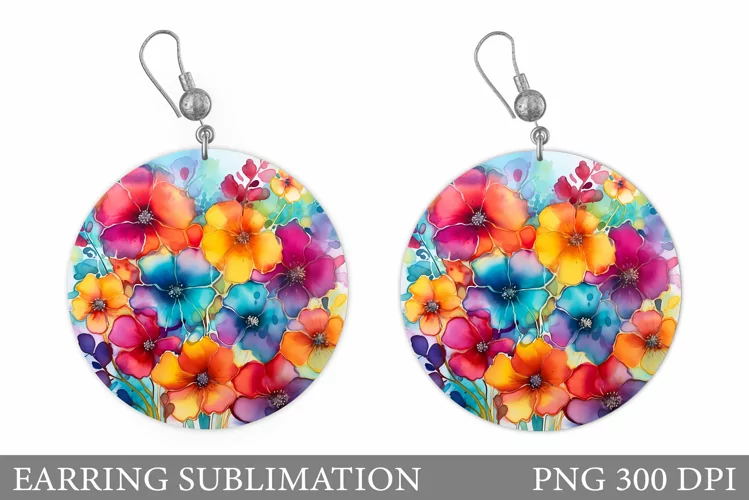 Flowers Earring Sublimation. Flowers Round Earring